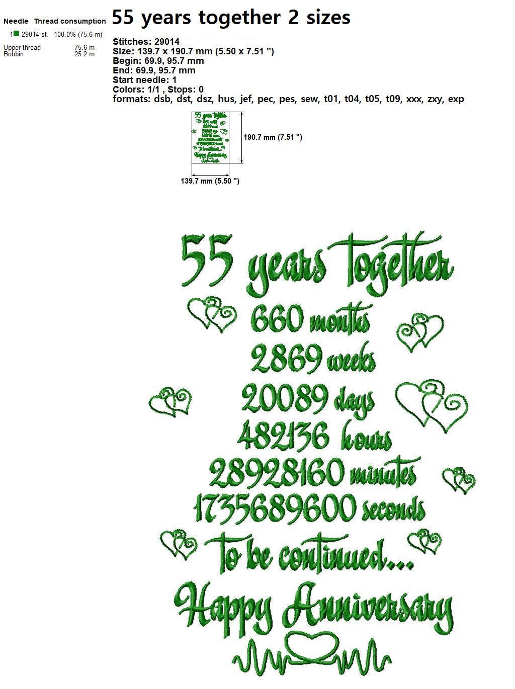 55th Anniversary Embroidery Design (digital Download) - Etsy