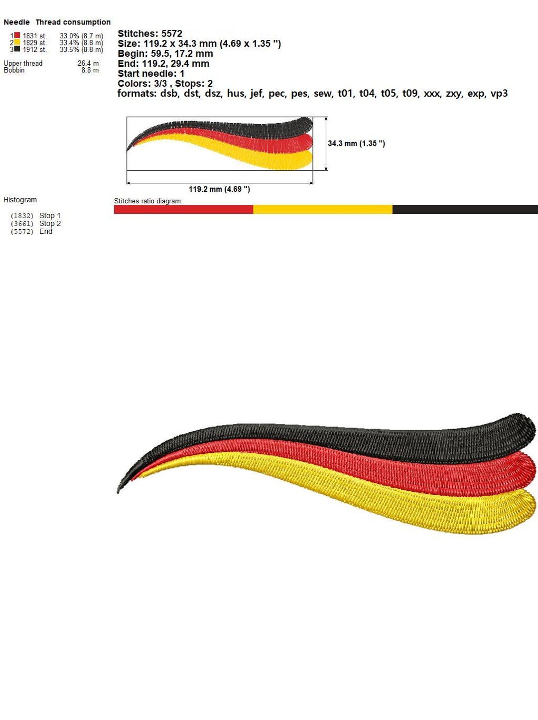German Fly Ribbon German Flag Ribbon Embroidery Design, Tricolor Applique (digital ...