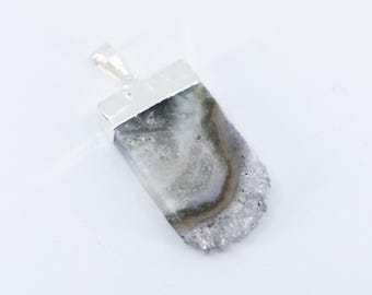 Silver Amethyst Sliced Geode Necklace | Amethyst Druzy Pendant | Raw Amethyst Jewelry | February Birthstone Necklace | Raw Gemstone Necklace