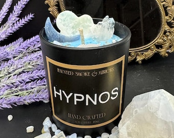 Hypnos Crystal Candle | Sleep and Dream Soy Candle with Crystals | Lavender Scented Moon Candle | Intuitive Deity Candle by Psychic Mediums