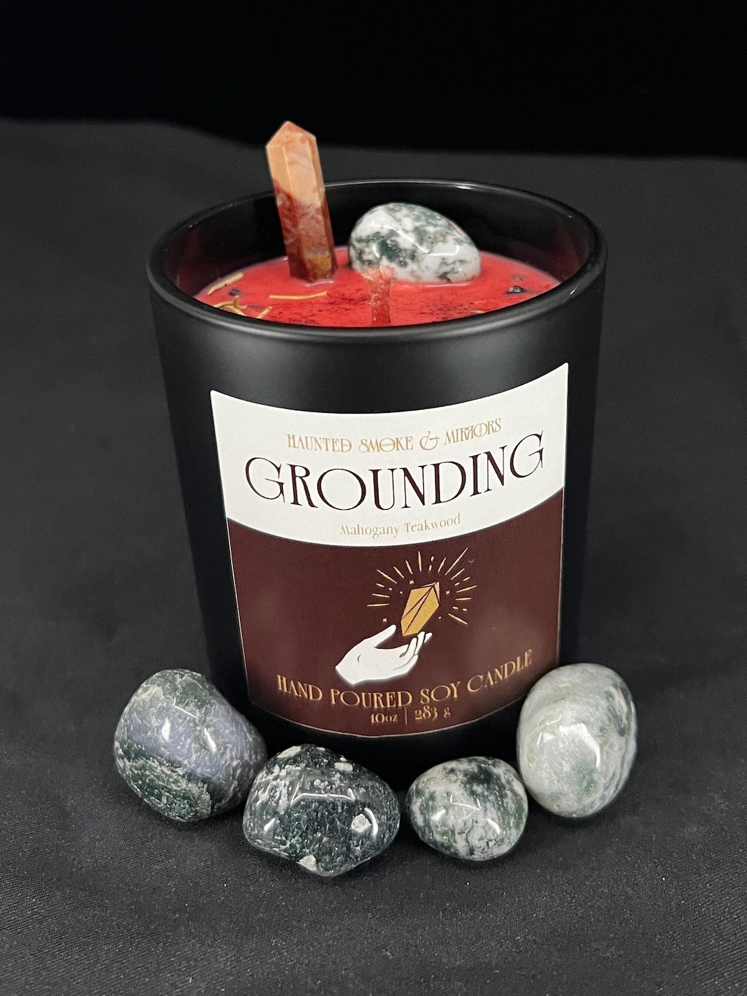 Grounding Intention Candle With Crystals & Herbs | Mahogany Teakwood ...