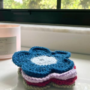 Crochet Coaster, Handmade Crochet Flower Coaster, Crochet Coasters, y2k Decor, Handmade Crochet Coasters