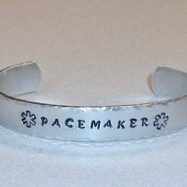 Pacemaker Medical Alert Hand Stamped Aluminum Cuff Bracelet