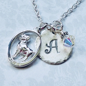Personalized Aries the Ram Zodiac Hand Stamped Sterling Silver Initial Birthstone Charm Necklace