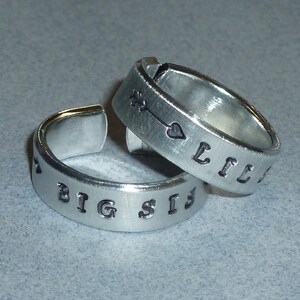 Big Sis Lil Sis Hand Stamped Aluminum Band Ring Set of 2 - Sisters Matching Friendship Rings
