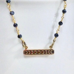 Moon Phase Gold Plated Black Pyrite Gemstone Rosary Chain Necklace