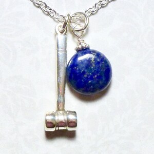 Gavel Sterling Silver Charm Necklace, Judge Lawyer Gift, Choose from 3 gemstones