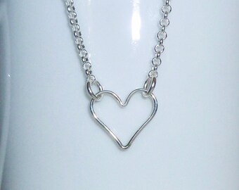 Sterling Silver Floating Heart Link Necklace