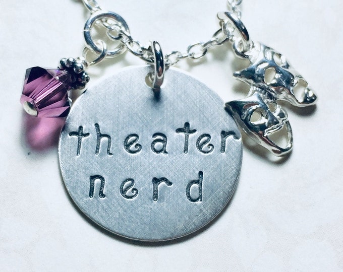 Theater Nerd Comedy Tragedy Mask Hand Stamped Sterling Silver Charm Necklace