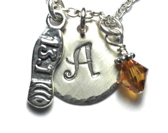 13.1 Half Marathon Runners Hand Stamped Sterling Silver Initial Charm Necklace
