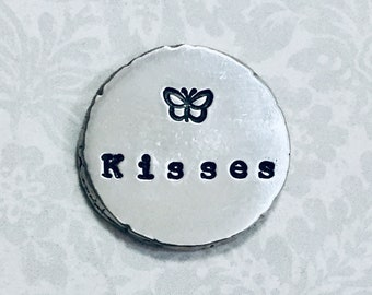 Butterfly Kisses Pocket Love Token Keepsake, Hand Stamped Personalized Pewter Coin