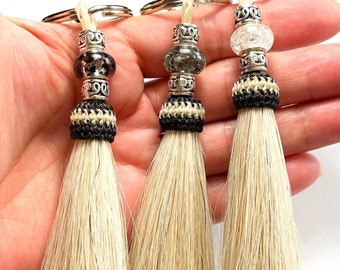 Deluxe Large White Beaded Horse Hair Tassel Keychain - You Choose Bead