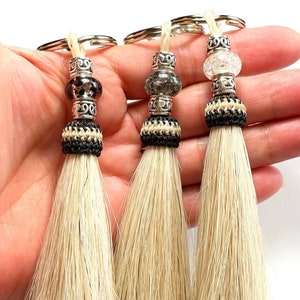 Deluxe Large White Beaded Horse Hair Tassel Keychain - You Choose Bead