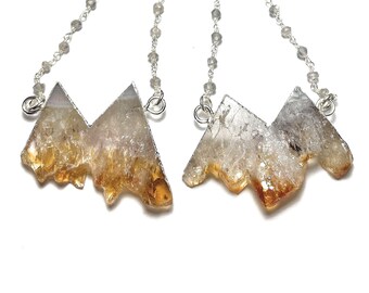 Citrine Crystal Gemstone Mountain Necklace on Labradorite Rosay Chain