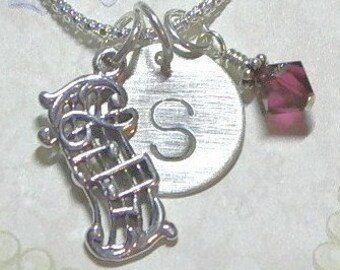 Music Note Necklace - Musical Scale Hand Stamped Sterling Silver Initial Charm Necklace - Musical Scale Necklace - Music Lover Gift