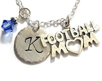 Football Mom Hand Stamped Sterling Silver Initial Charm Necklace
