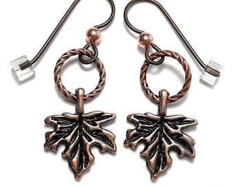 Autumn Copper Maple Leaf Earrings