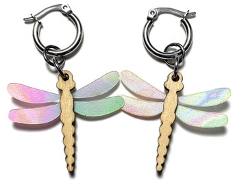 Dragonfly Earrings on Interchangeable Stainless Steel Hoops