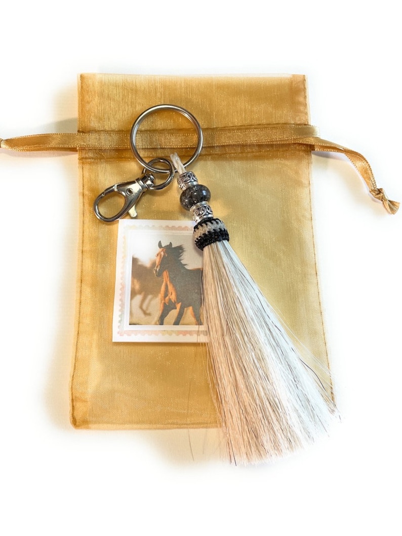 Deluxe Large White Beaded Horse Hair Tassel Keychain You Choose Bead