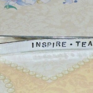 Teacher Tie Bar - Mens Inspire Teach Hand Stamped Aluminum Tie Bar Tie Clip