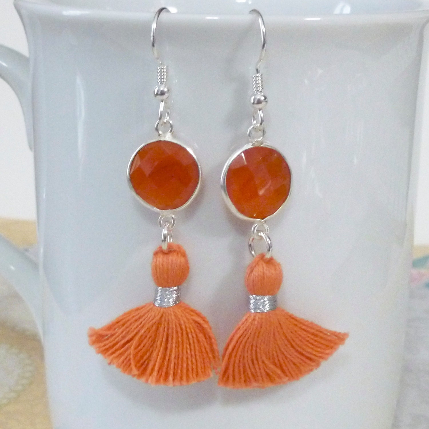 Orange Earrings Carnelian Earrings Orange Tassel Earrings | Etsy