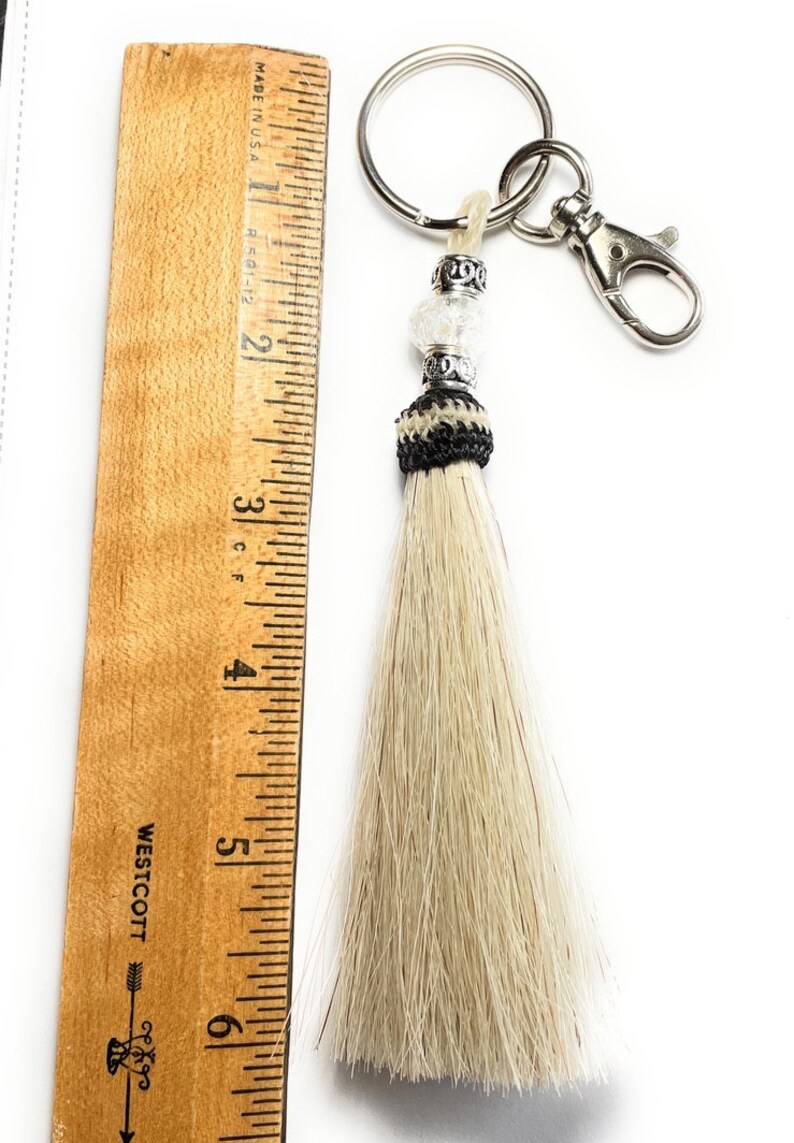 Deluxe Large White Beaded Horse Hair Tassel Keychain You Choose Bead