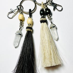 Beaded Crystal Quartz Point Horse Hair Tassel Keychain, Equestrian Cowgirl Gifts