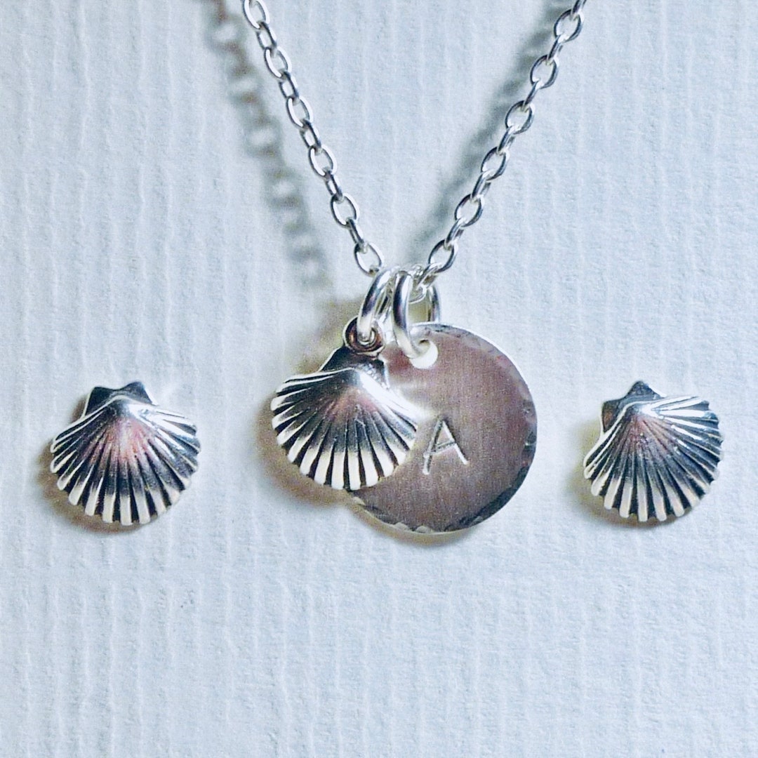 Personalized Seashell Hand Stamped Sterling Silver Initial Charm ...