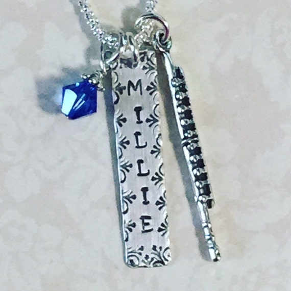 Personalized Flute Hand Stamped Sterling Silver Charm Necklace