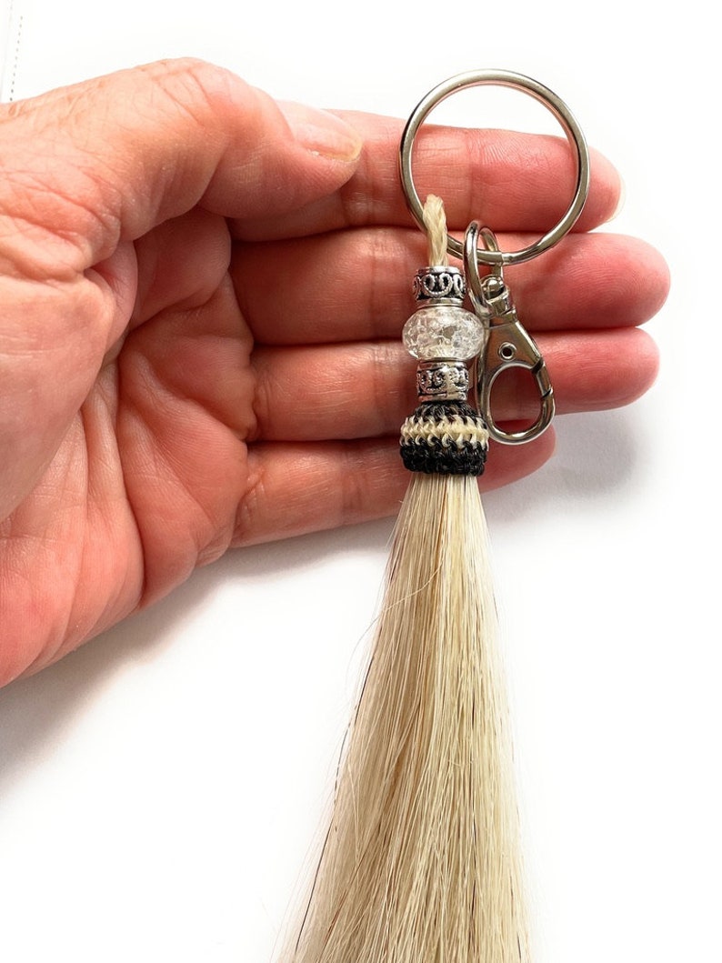 Deluxe Large White Beaded Horse Hair Tassel Keychain You Choose Bead