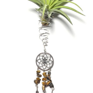 Air Plant Hanger, Hanging Dreamcatcher Tillandsia Wire Wrapped Holder with Tigers Eye Beads image 4