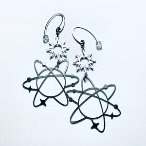 Geometric Celestial Sunburst and Swirling Planet Stainless Steel Earrings