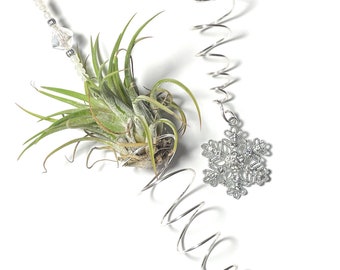 Hanging Air Plant Holder Snowflake - Boho Handmade Wire Wrapped Winter Planter