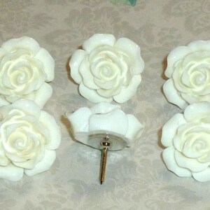 White Rose Flower Push Pins, Decorative Resin Rose Flower Cabochon Thumb Tacks Set of 6 image 3