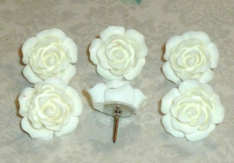 White Rose Flower Push Pins, Decorative Resin Rose Flower Cabochon Thumb Tacks Set of 6 image 3