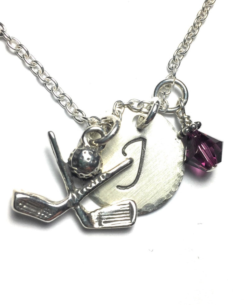 Golf Club Hand Stamped Sterling Silver Initial Charm Necklace image 1
