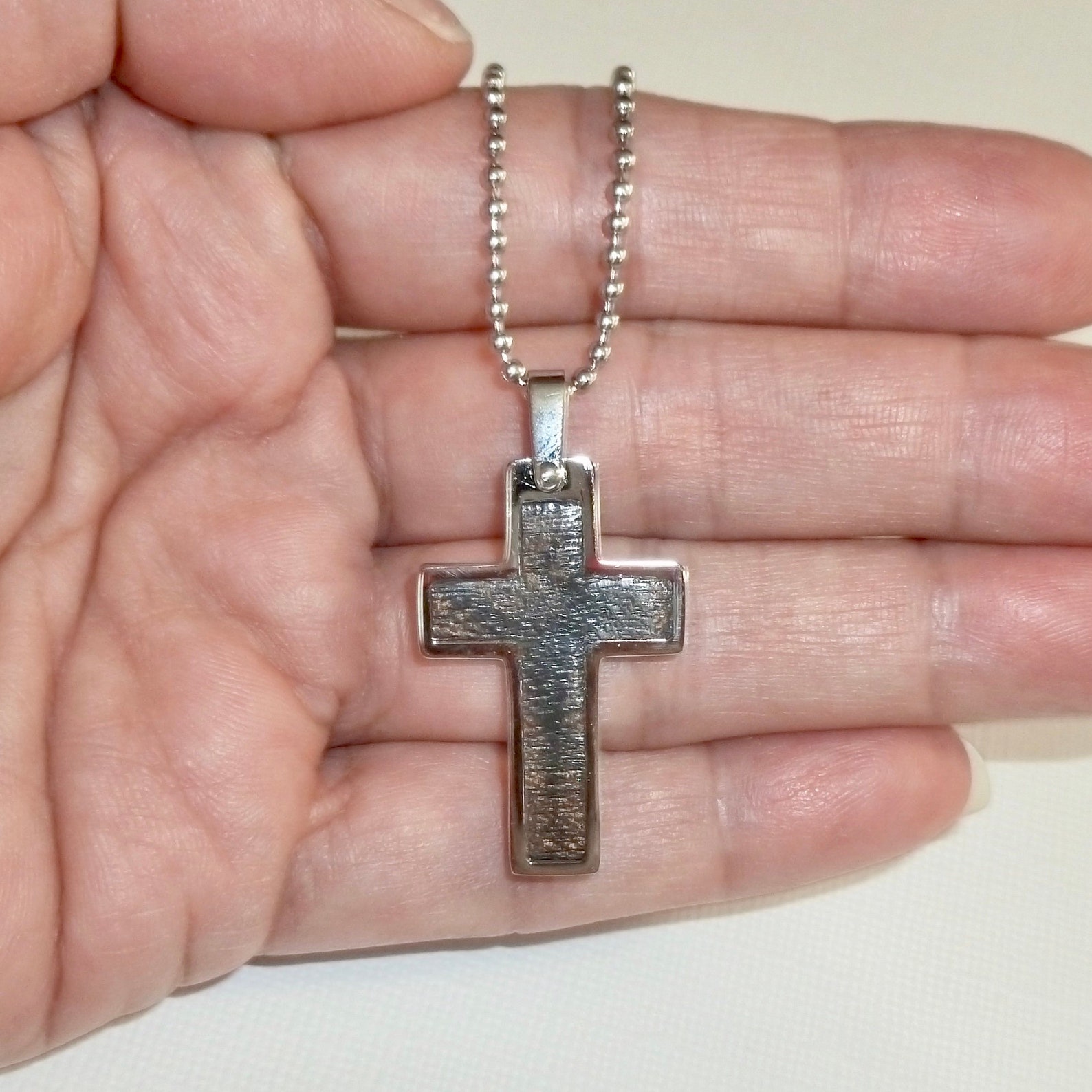Bold & Classic White Stainless Steel Cross Pendant & Box Chain, Length