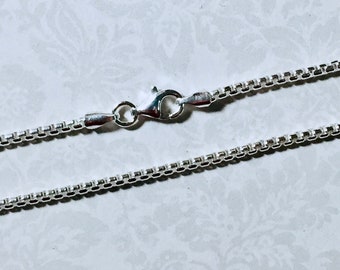 Sterling Silver Round Box Chain 2mm Necklace, Unisex 16" or 18" Italian Chain
