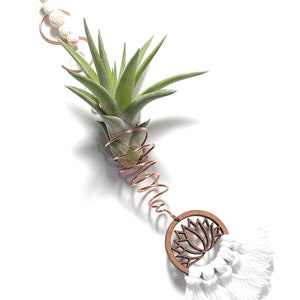 Hanging Air Plant Holder Wire Wrapped Lotus Flower Decor White