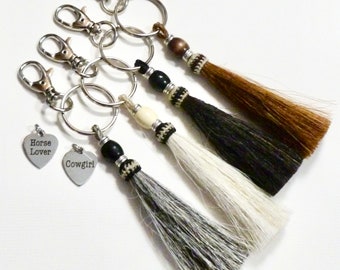 Beaded Horse Hair Tassel Keychain, Cowgirl Equestrian Gifts, Bag Charm