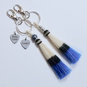 Cowgirl Beaded Blue Horse Hair Tassel Keychain