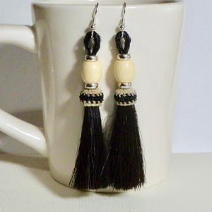 Black Horse Hair Tassel Earrings, Cowgirl Equestrian Gifts