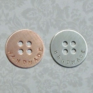 Personalized Hand Stamped 1&quot; Metal Button with Large Sewing Holes for Knitting and Crocheting - Choose Copper or Nickel Silver