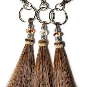 Deluxe Large Sorrel Brown Beaded Horse Hair Tassel Keychain - You Choose Bead and Charm