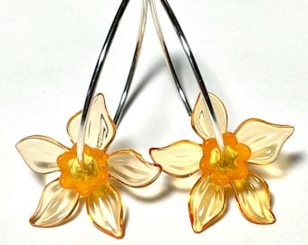 Spring Daffodil Flower Sterling Silver Hoop Earrings - You Choose Color Yellow or Orange