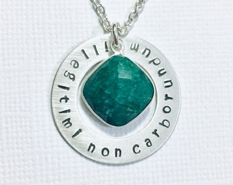 Illegitimi Non Carborundum Hand Stamped Sterling Silver Necklace, Don't Let The Bastards Grind You Down Necklace with Emerald Gemstone