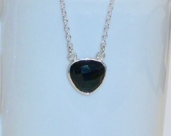 Natural Black Onyx Gemstone Trillion Shaped Pendant Necklace