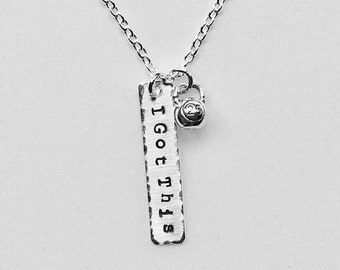 Personalized Kettlebell Hand Stamped Sterling Silver Charm Necklace, Weightlifting Fitness Jewelry