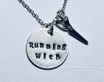 Running with Scissors Hand Stamped Sterling Silver Charm Necklace