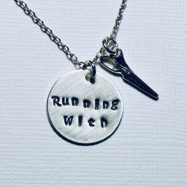 Running with Scissors Hand Stamped Sterling Silver Charm Necklace